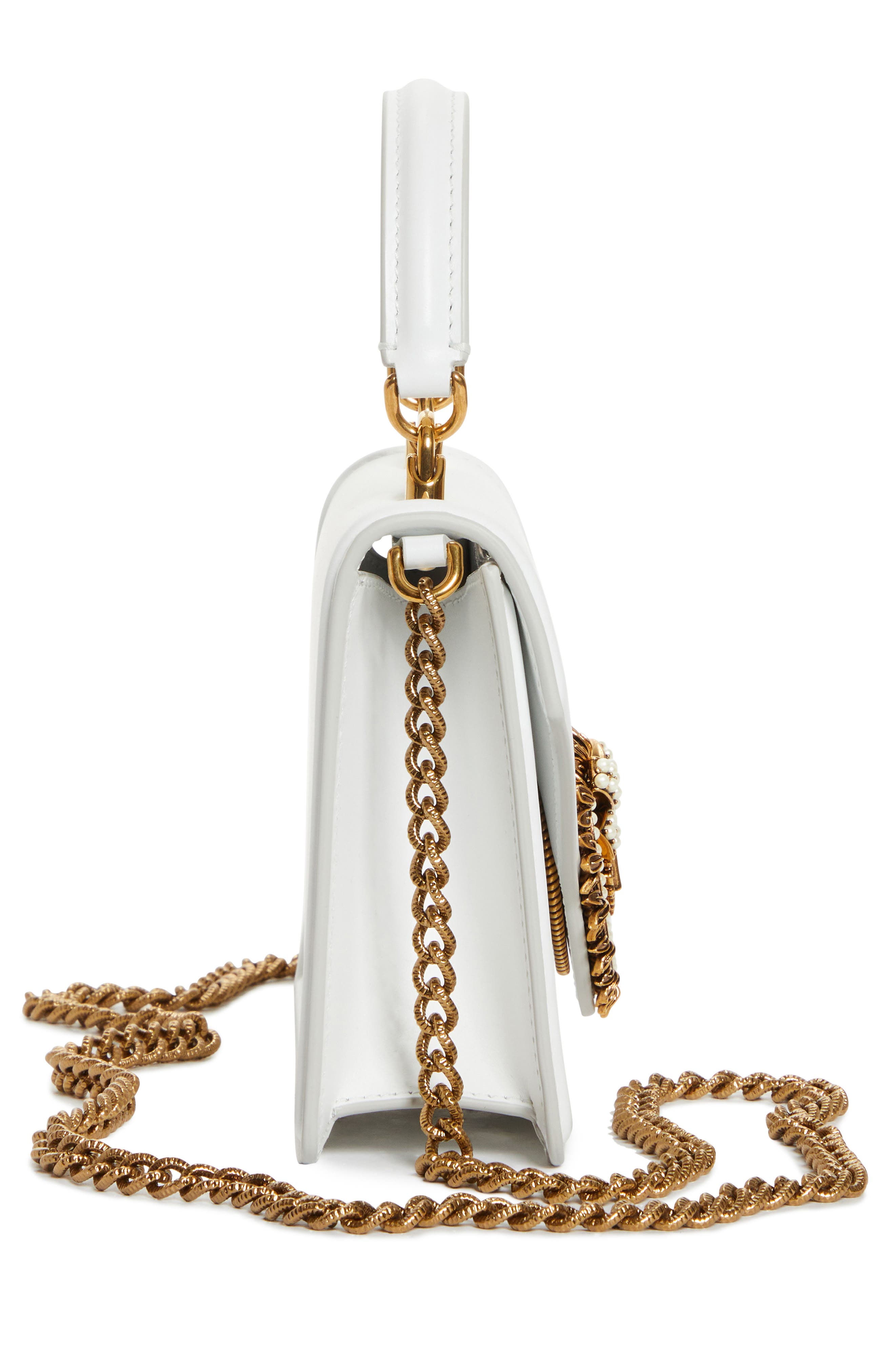 Dolce&Gabbana Mini Devotion Leather Top Handle Bag, Alternate, color, Optical White