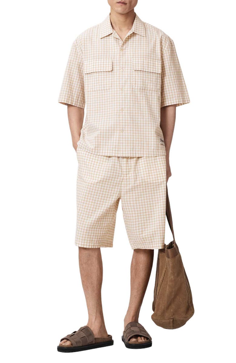 AllSaints Rockland Gingham Cotton Button-Up Shirt, Alternate, color, Desert Yellow