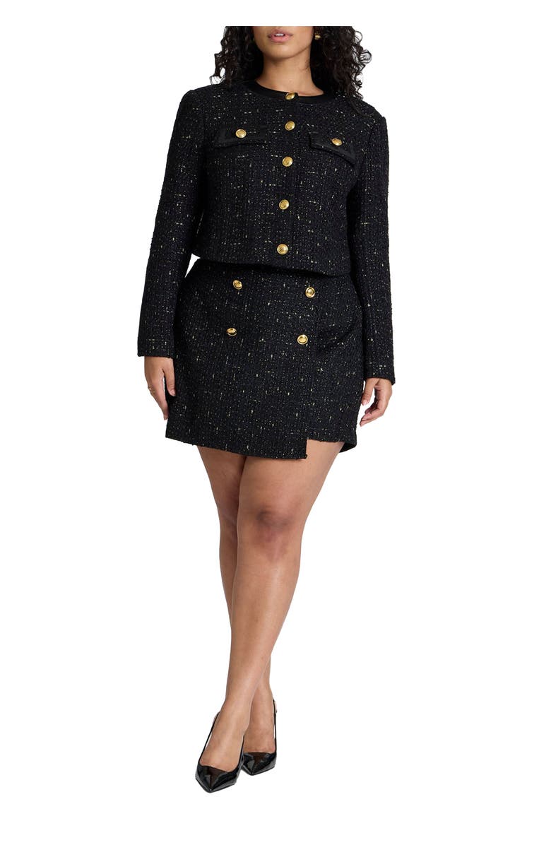 ELOQUII Tweed Skort With Buttons, Main, color, Black