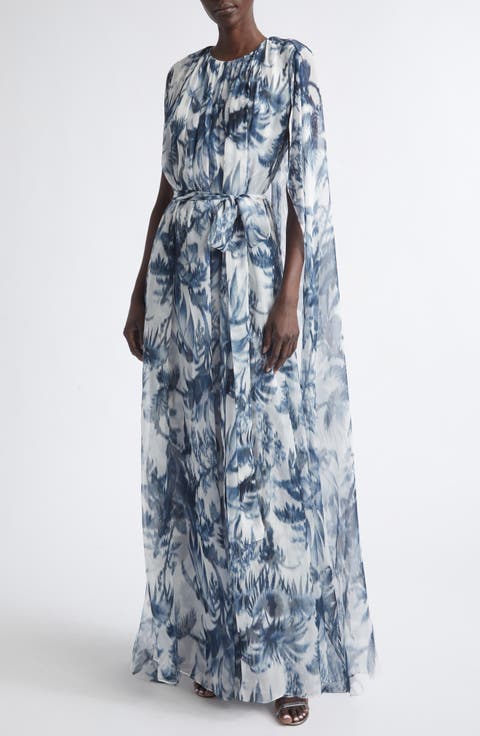 Chiné Palm Leaves Print Silk Caftan