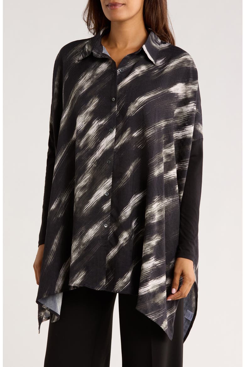 Oversize Long Sleeve Mixed Media Button-Up Shirt, Main, color, GREY