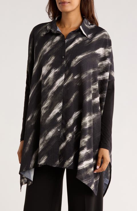 Oversize Long Sleeve Mixed Media Button-Up Shirt