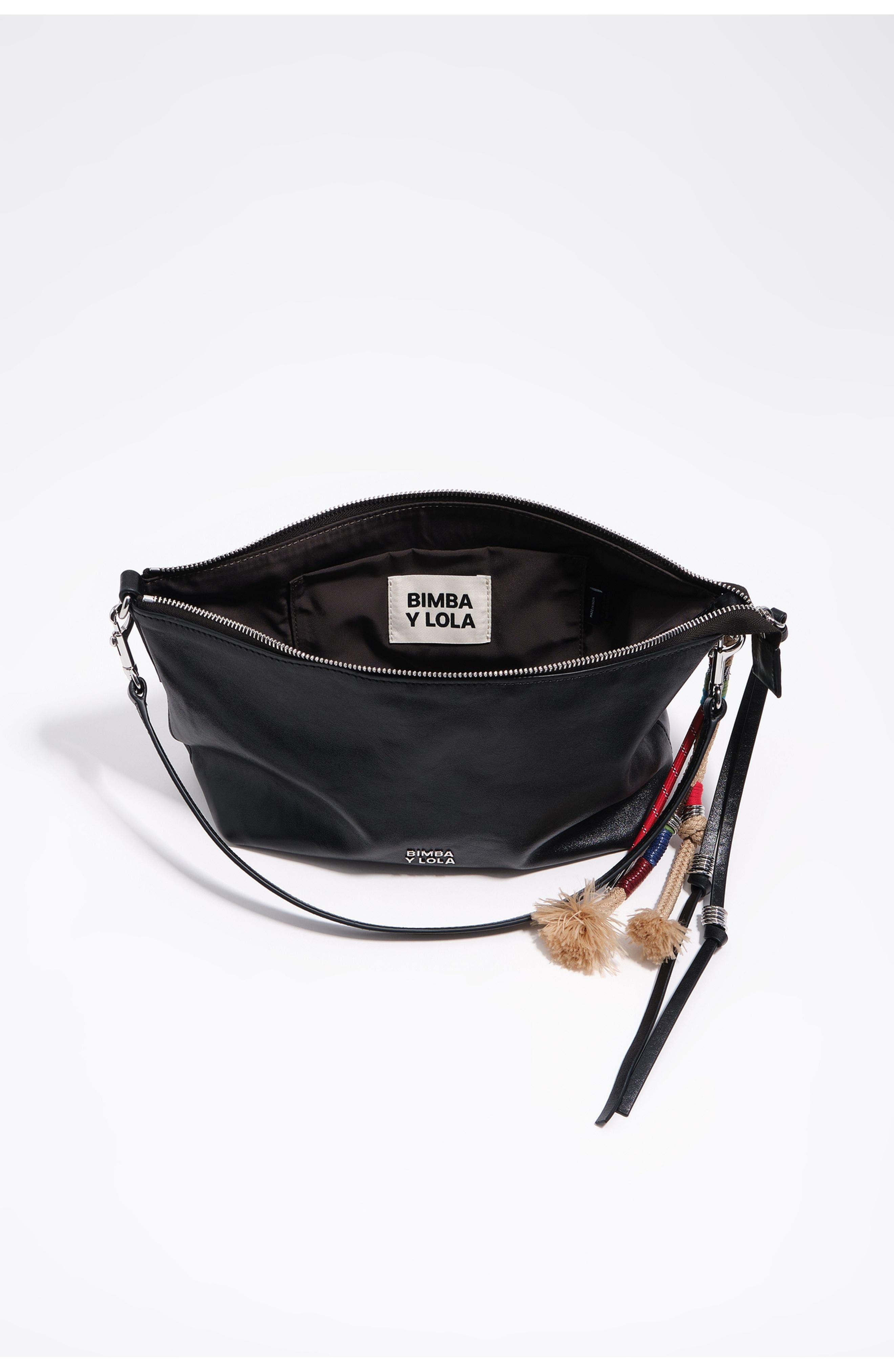 Bimba y Lola Medium Leather Trapecio Bag, Alternate, color, Black