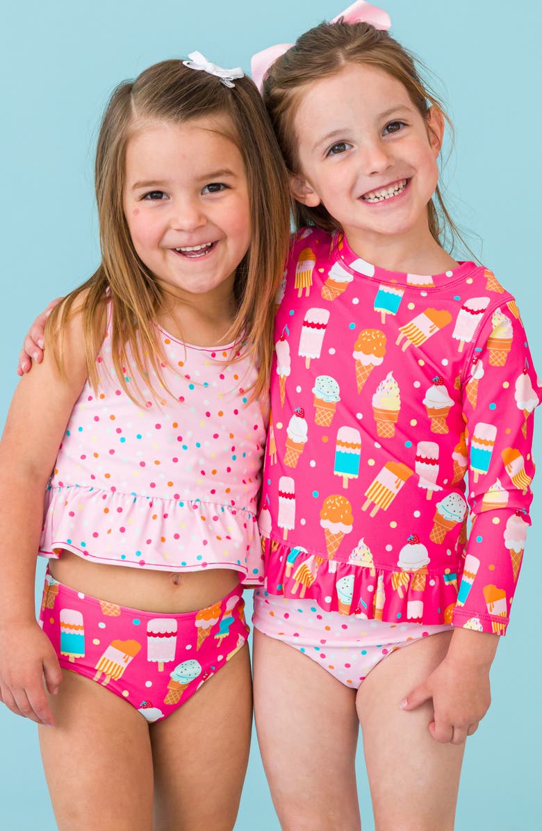 RuffleButts Sweet Scoops Long Sleeve Two-Piece Rashguard Swimsuit, Alternate, color, Pink