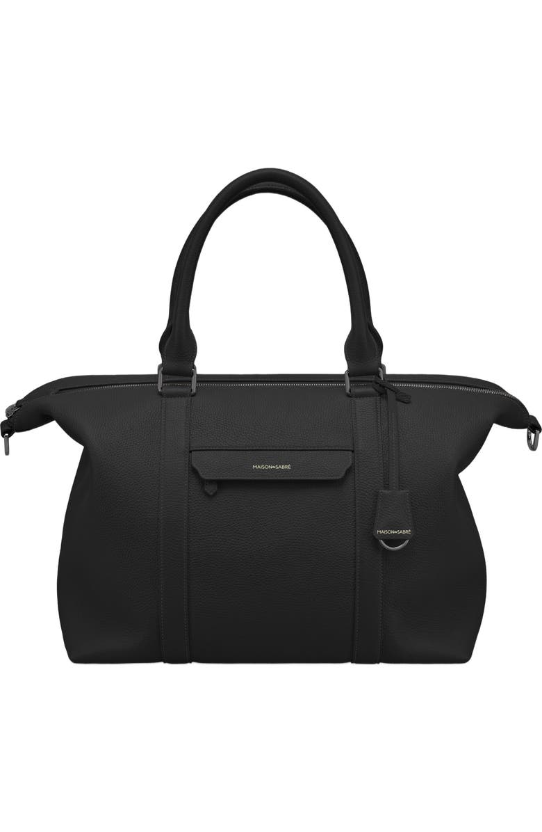 MAISON de SABRÉ Large Leather Weekender Bag, Main, color, Black Caviar