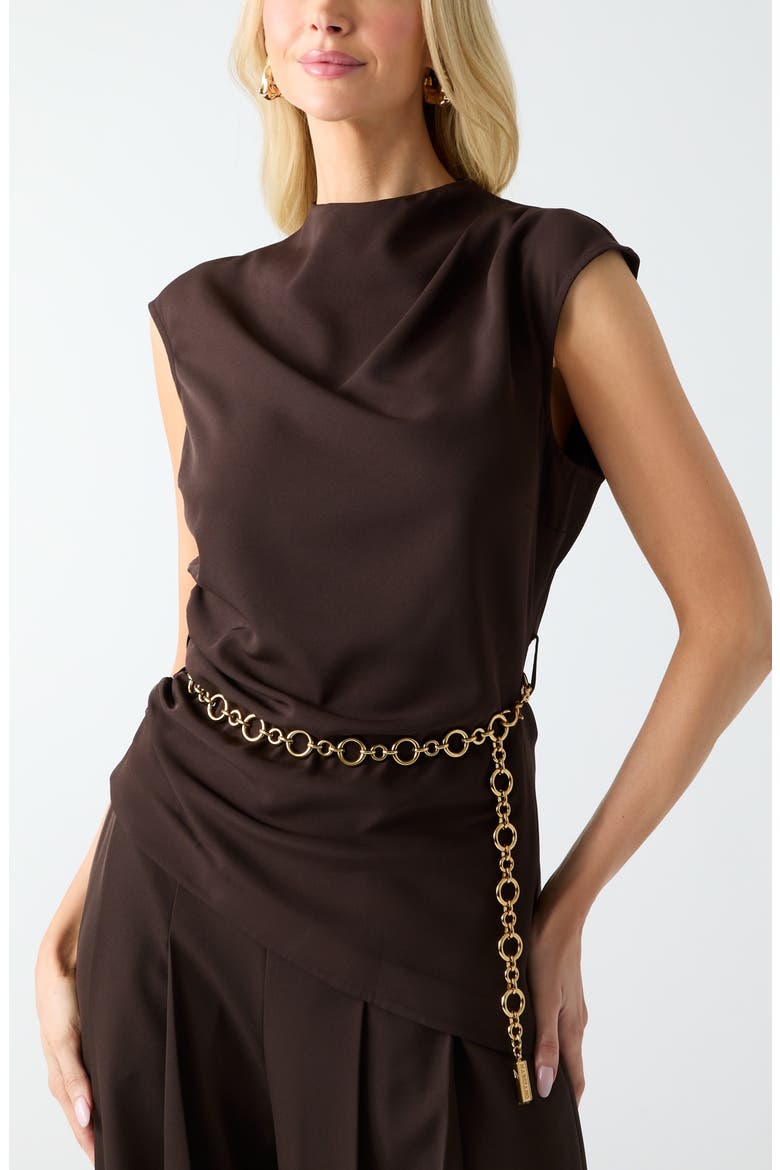 Kamila Ruched Mock Neck Top, Alternate, color, BROWN