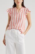 Caslon® Linen Blend Flutter Sleeve Popover Top