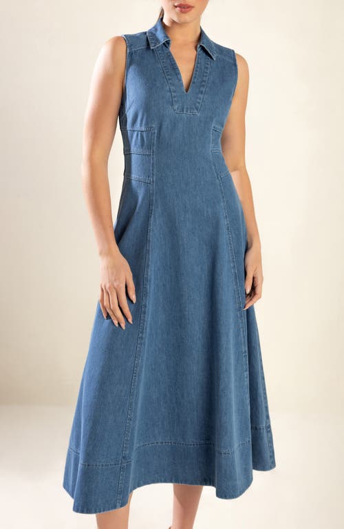 Freemarket Sleeveless Washed Denim Midi Dress In Medium Denim