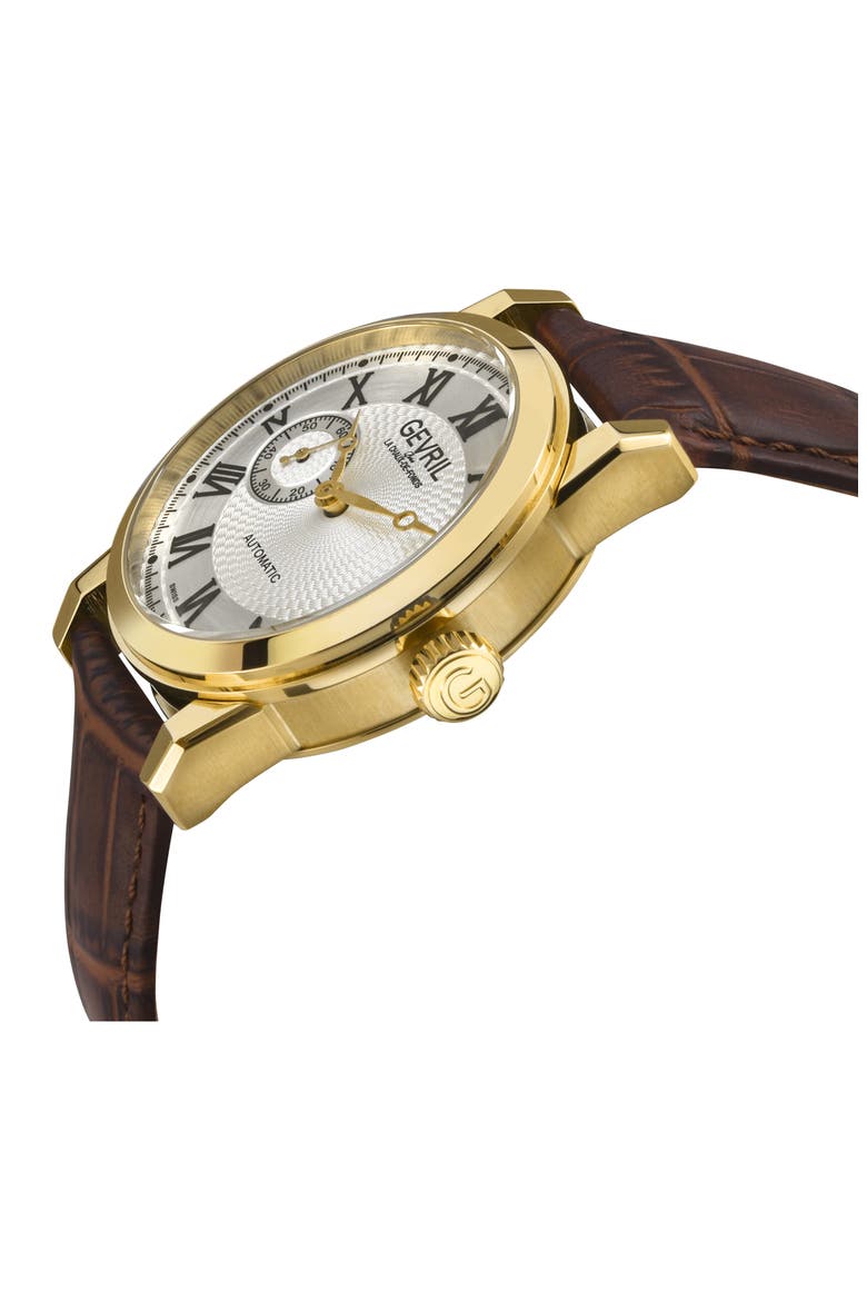 Madison Croc Embossed Leather Strap Watch, 39mm, Alternate, color, BROWN