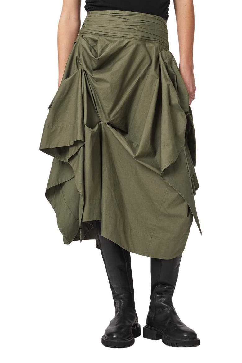 Brynne Ruched Waist Cotton Midi Skirt, Main, color, WILD GREEN