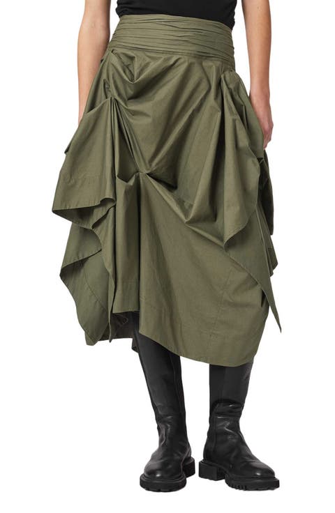 Brynne Ruched Waist Cotton Midi Skirt
