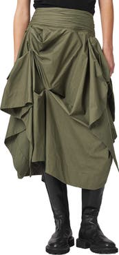 AllSaints Brynne Ruched Waist Cotton Midi Skirt