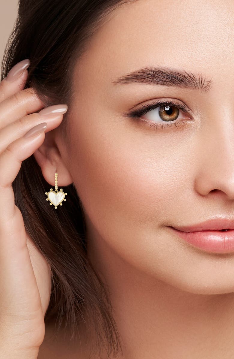 Ember Fine Jewelry 14K Mother-of-Pearl Heart Hoop Earrings, Alternate, color, Gold
