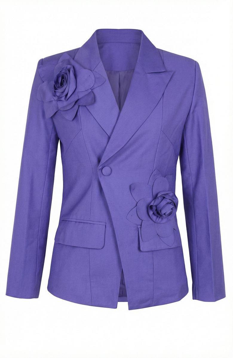Modenaire 3D Floral Appliqué Tailored Blazer, Alternate, color, Purple