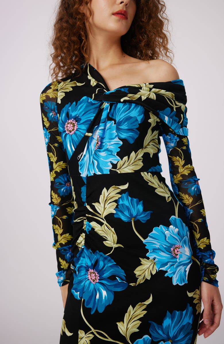 DVF Rich Floral Asymmetric Neck Long Sleeve Midi Dress, Alternate, color, 