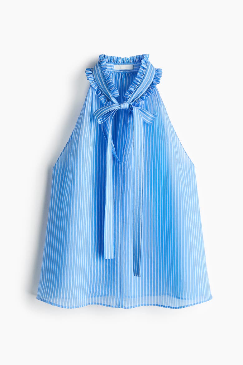 Ruffled Bow-collar Top, Alternate, color, Blue/striped