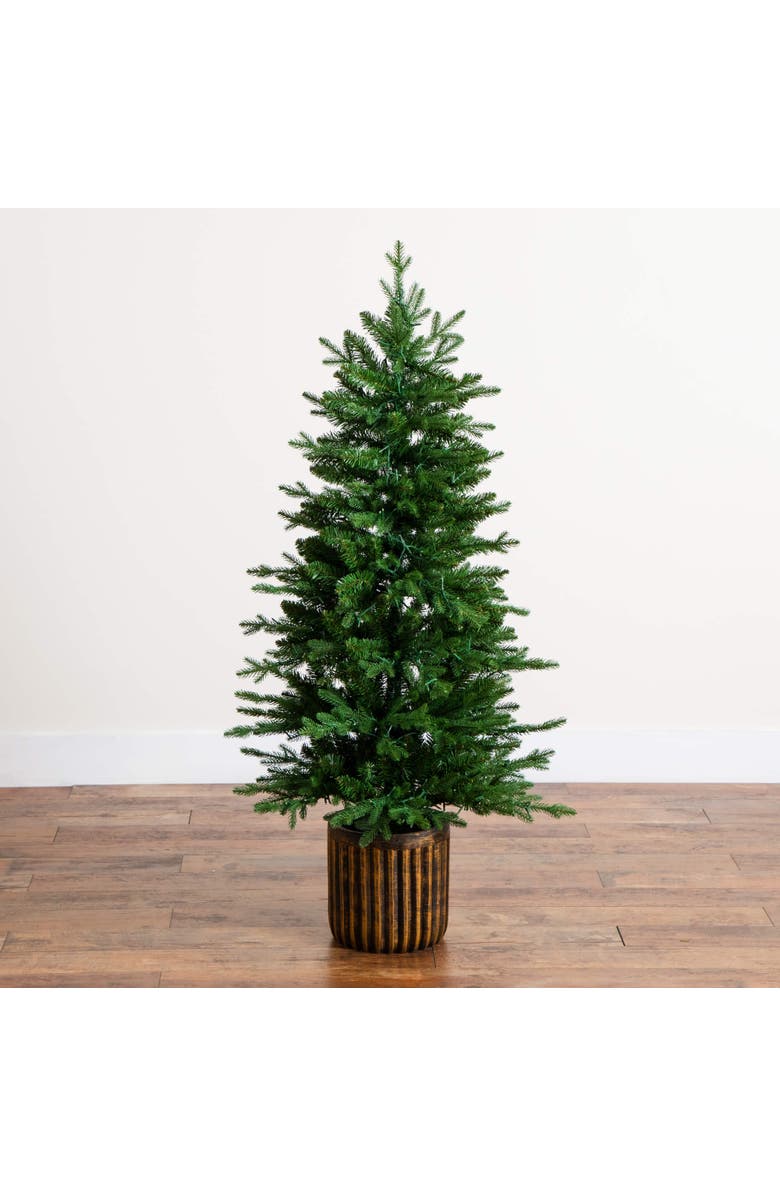 NEARLY NATURAL 4.5-ft Pre-Lit Artificial Christmas Tree in Decorative Planter with 400 Clear LED Lights, Alternate, color, 