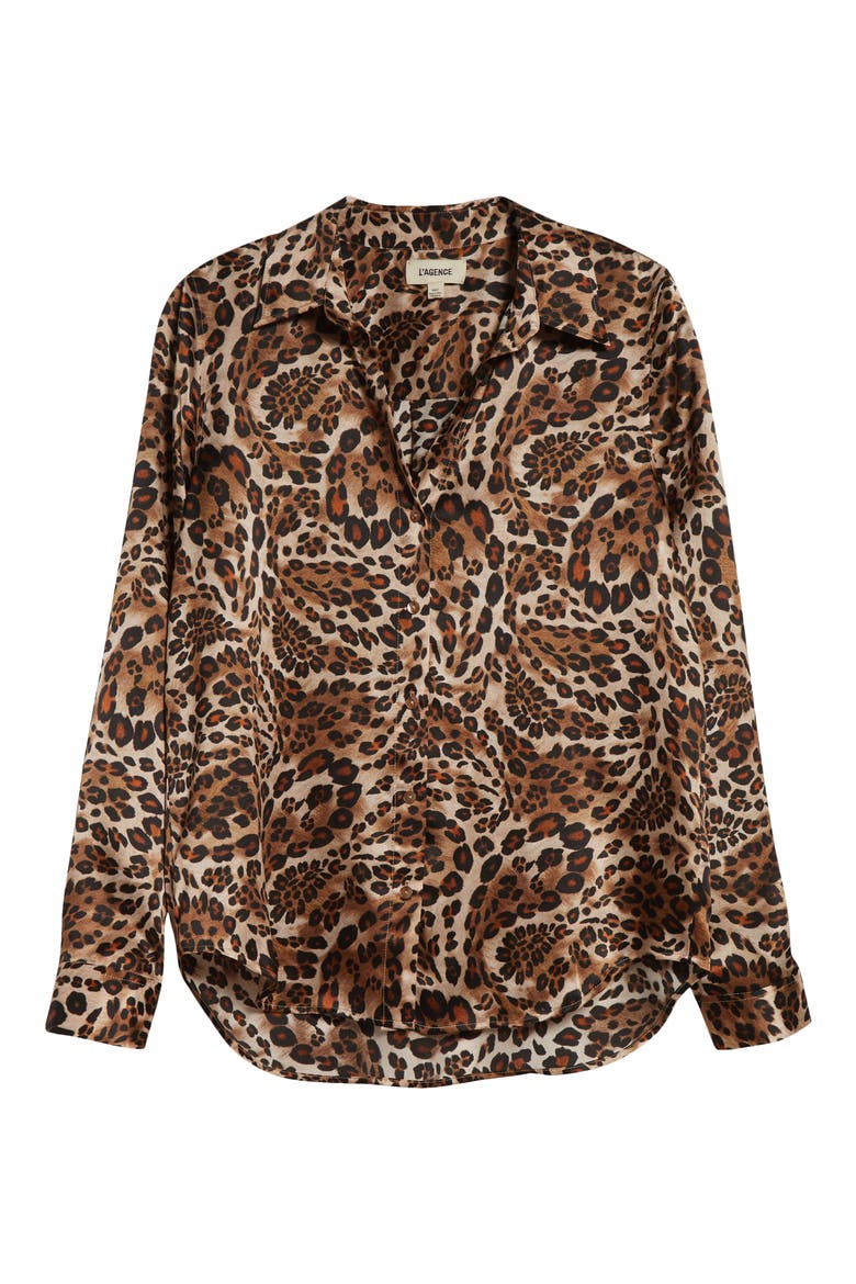 Tyler Leopard Print Silk Button-Up Shirt, Alternate, color, CINNAMON