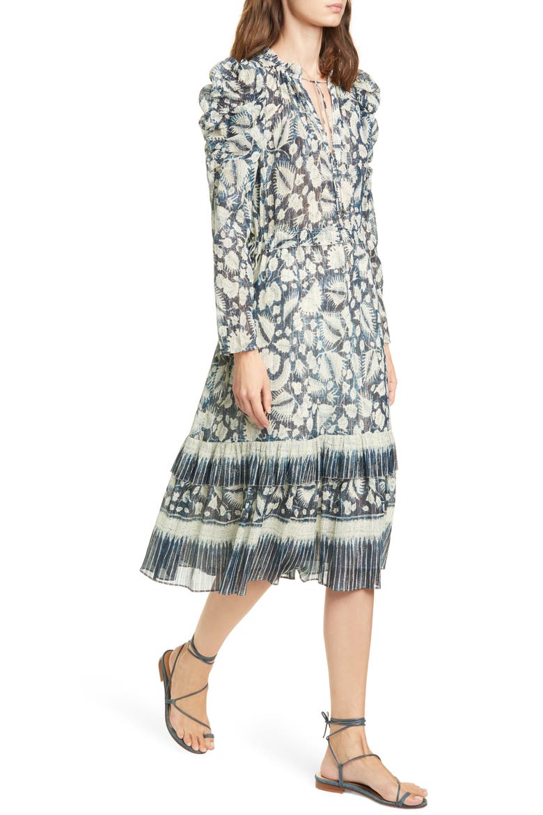 Nadia Floral Long Sleeve Midi Dress, Alternate, color, INDIGO