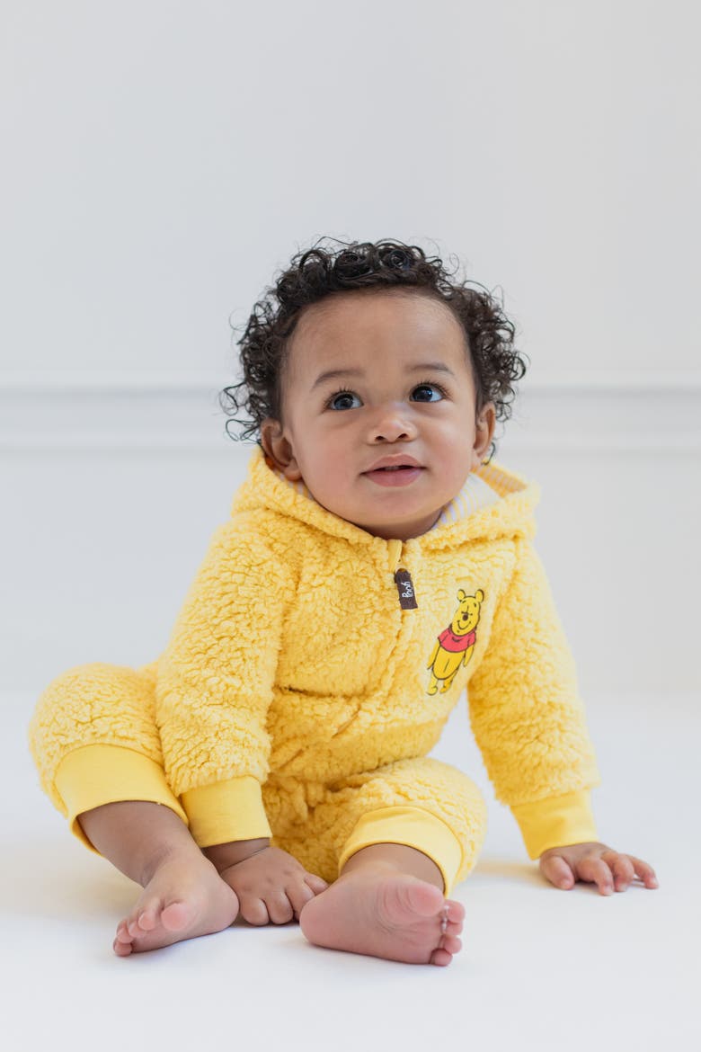 Winnie the Pooh Fleece Hooded Jumpsuit, Alternate, color, Winnie the Pooh Yellow
