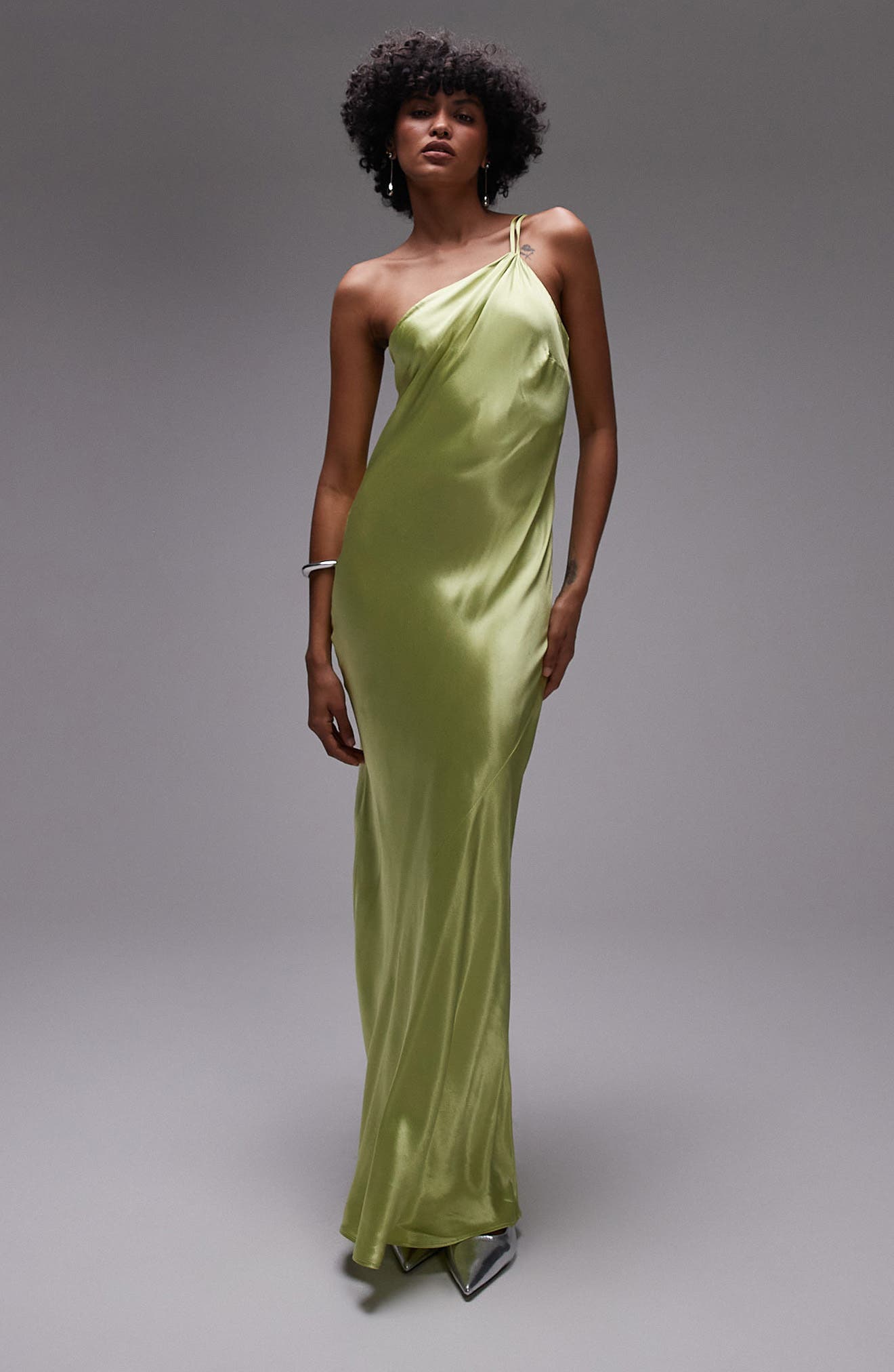 Topshop One-Shoulder Satin Maxi Dress