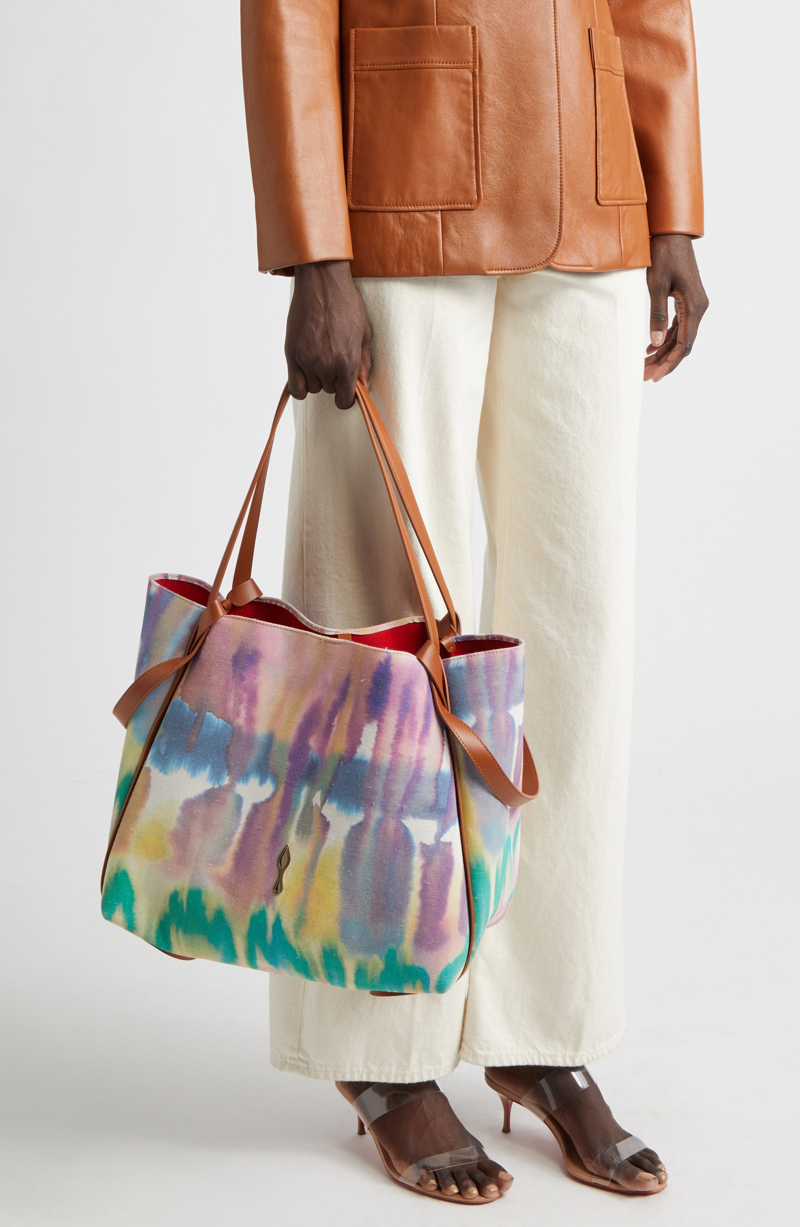 Large Bettina Tie Dye Canvas Tote, Alternate, color, M862 MULTI/ CUOIO