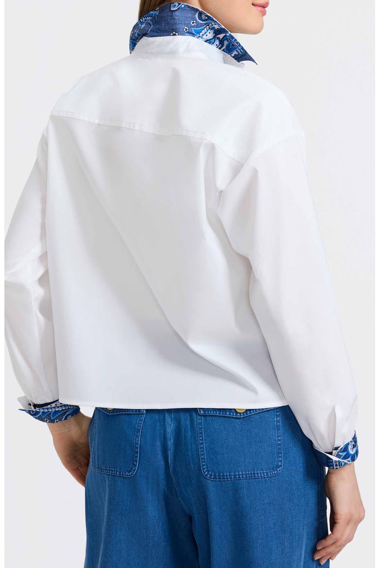 Marina Contrast Trim Cotton Button-Up Shirt, Alternate, color, WHITE/ MULTI