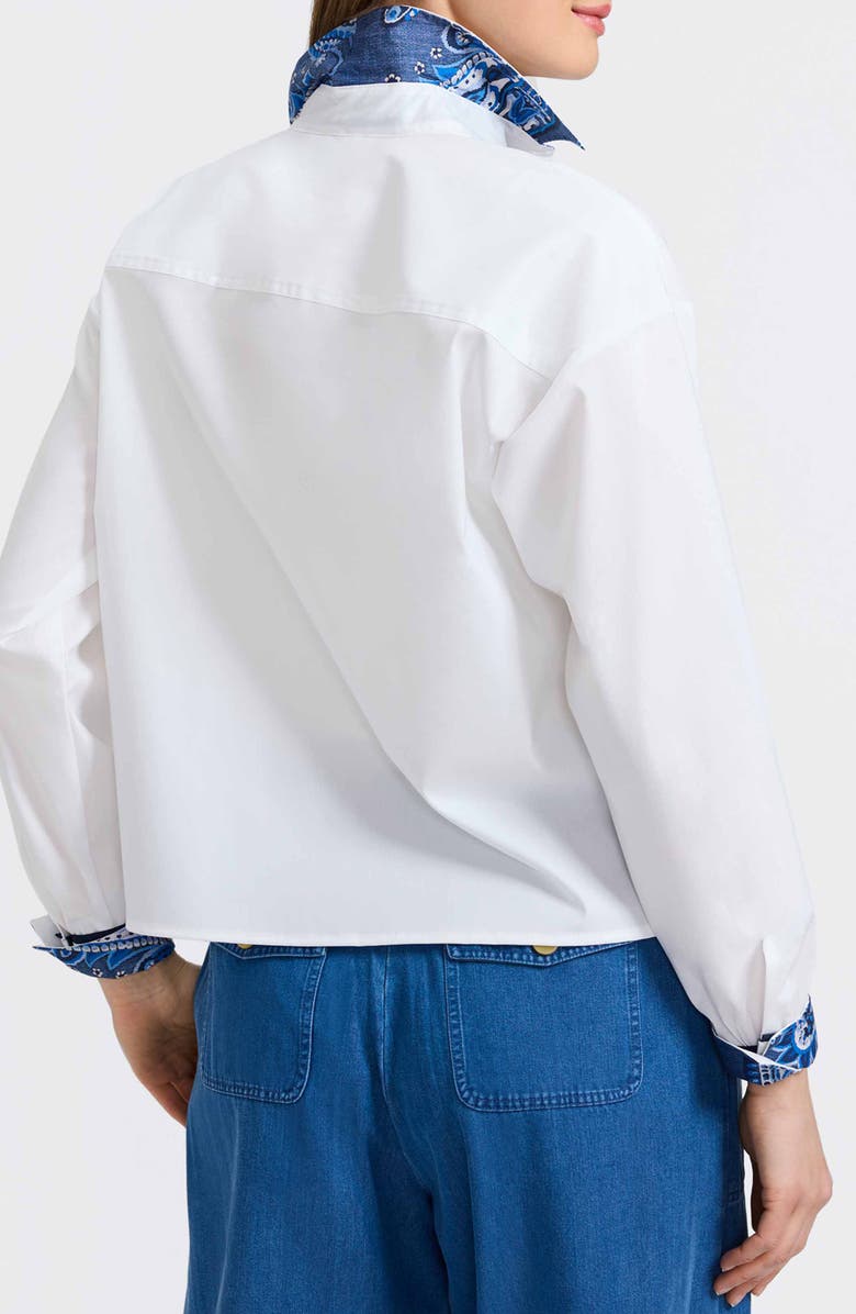 Foxcroft Marina Contrast Trim Cotton Button-Up Shirt, Alternate, color, White/ Multi