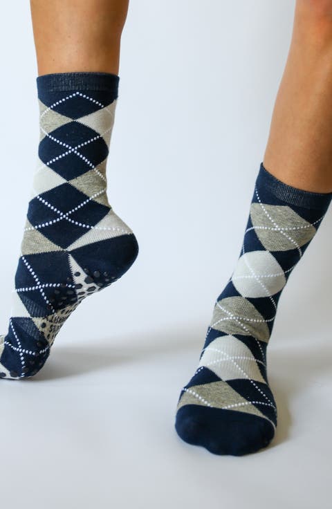 Assorted 2-Pack Ivy League Nonslip Grip Crew Socks