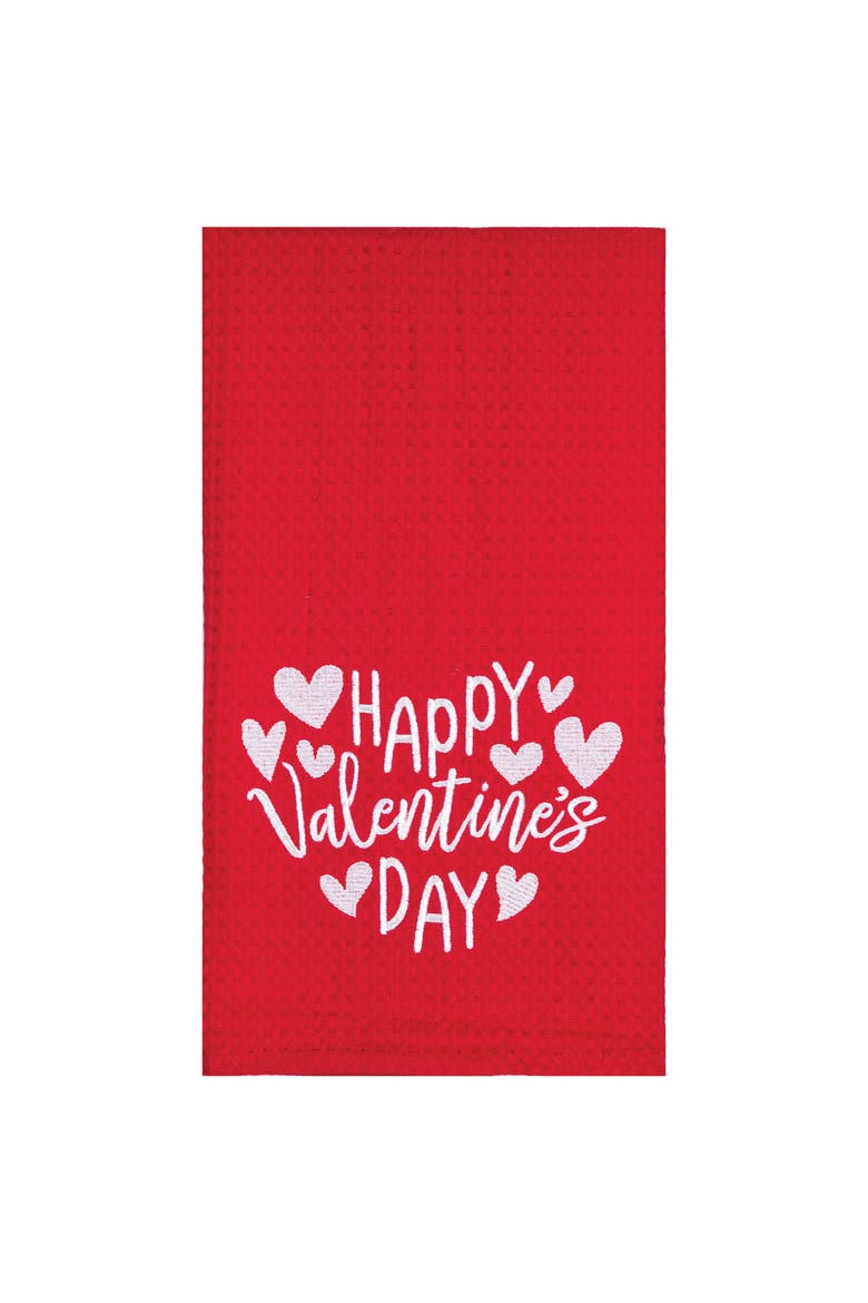 Happy Valentine's Day 100% Cotton Waffle Weave Handtowel, Main, color, Red