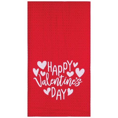 27" x 18" Happy Valentine's Day Kitchen and Bathroom Embroidered Waffle Hand Towel