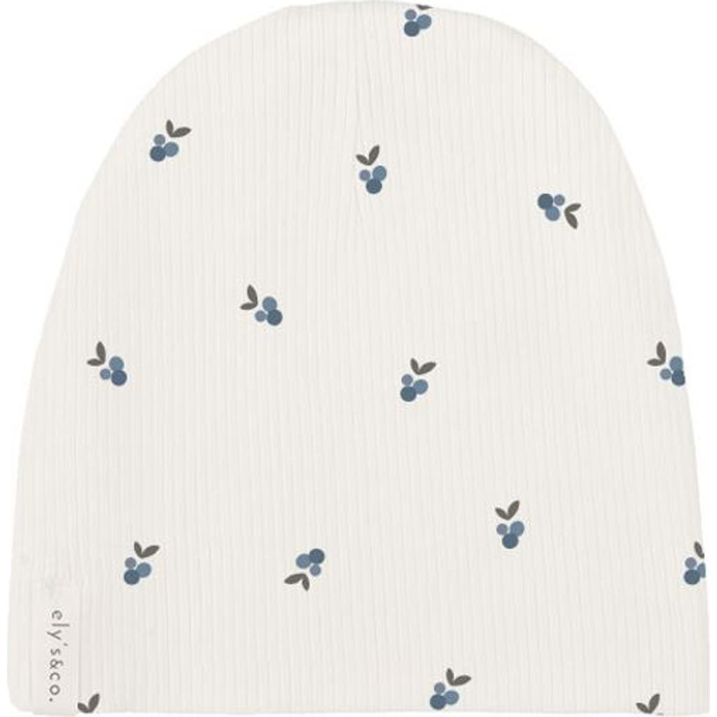 Ely's & Co. Baby Cotton Ribbed Beanie In Ivory/blue Berry
