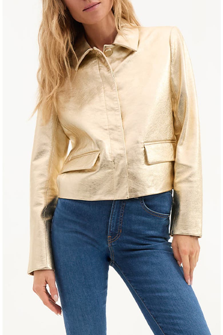 Imogen Metallic Leather Jacket, Main, color, GOLD