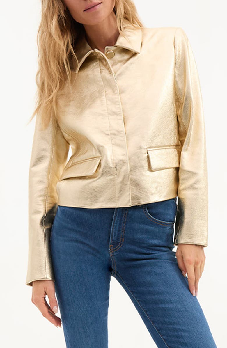 Veronica Beard Imogen Metallic Leather Jacket, Main, color, Gold