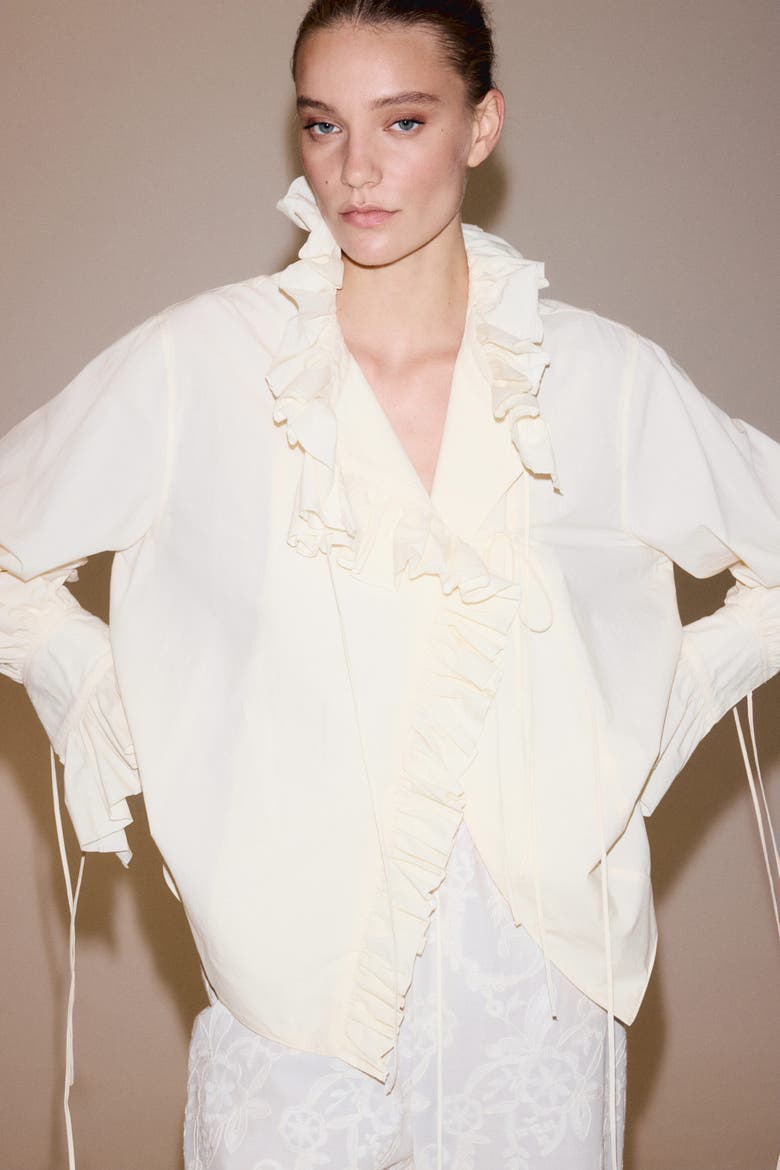 Ruffled Cotton Blouse, Main, color, Cream
