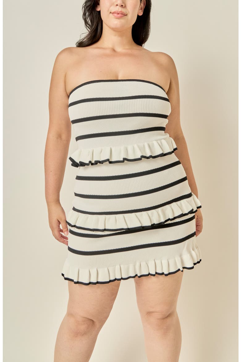 Striped Ruffle Tube Minidress, Alternate, color, CREAM/ BLACK