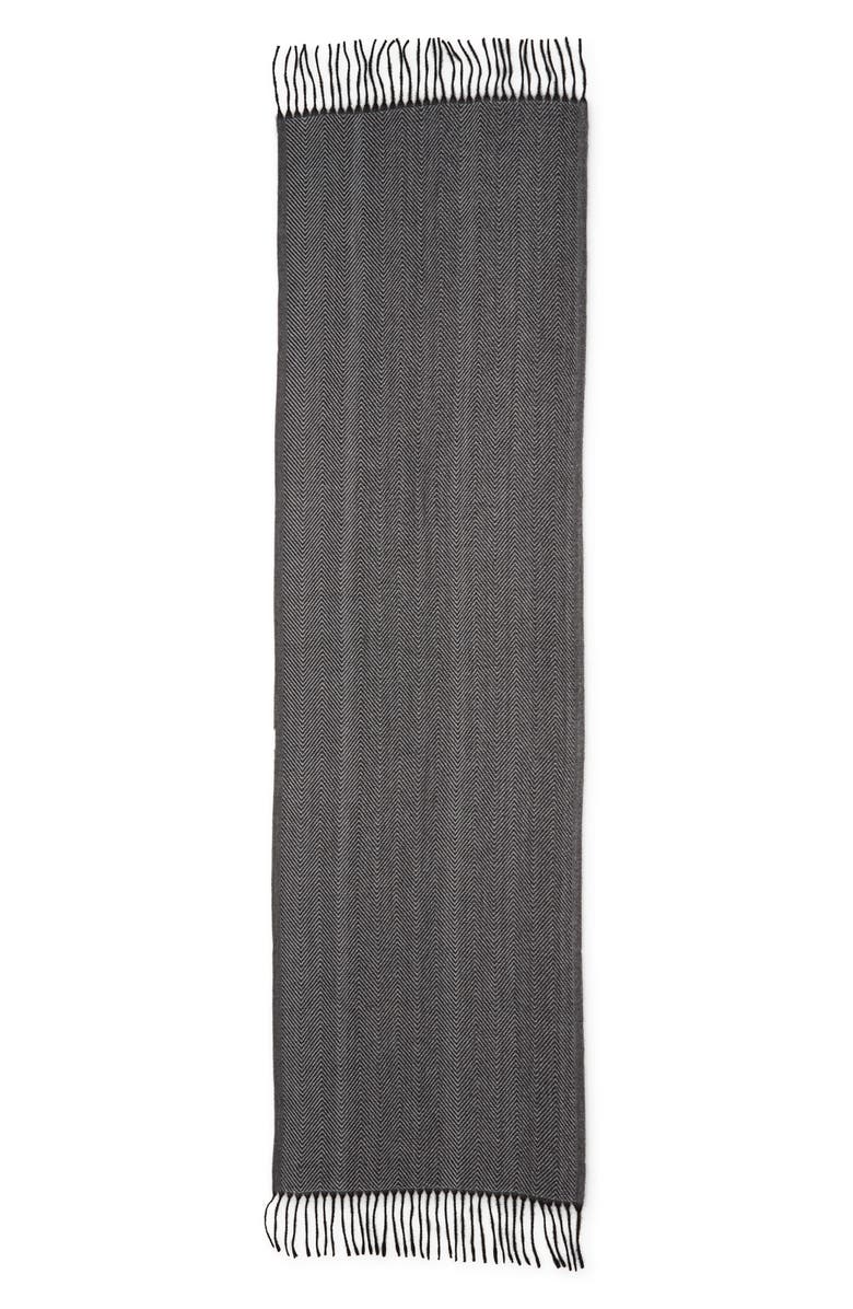 Vince Camuto Chevron Wrap Scarf & Faux Fur Pompom Beanie Set, Alternate, color, Black