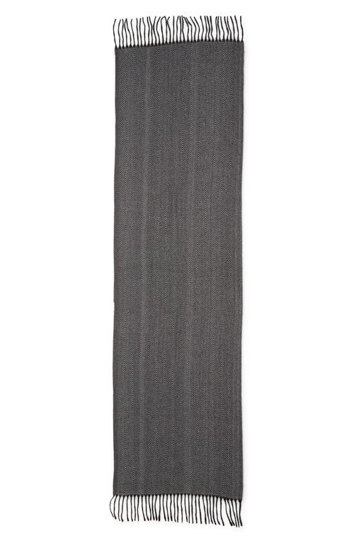 Vince Camuto Chevron Wrap Scarf & Faux Fur Pompom Beanie Set In Black