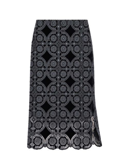 Mulberry Velvet Lace Midi Pencil Skirt