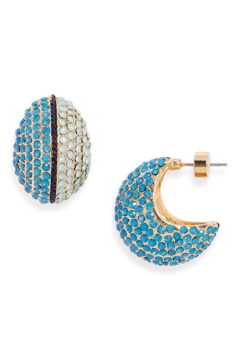Pavé Orb Huggie Hoop Earrings, Main, color, BLUE MULTI- GOLD