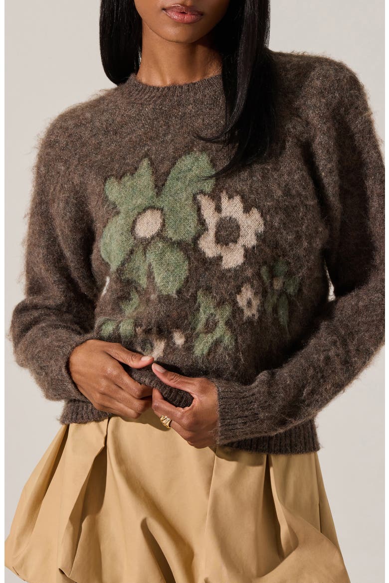 Conetta Floral Fuzzy Sweater, Alternate, color, BROWN GREEN FLORAL