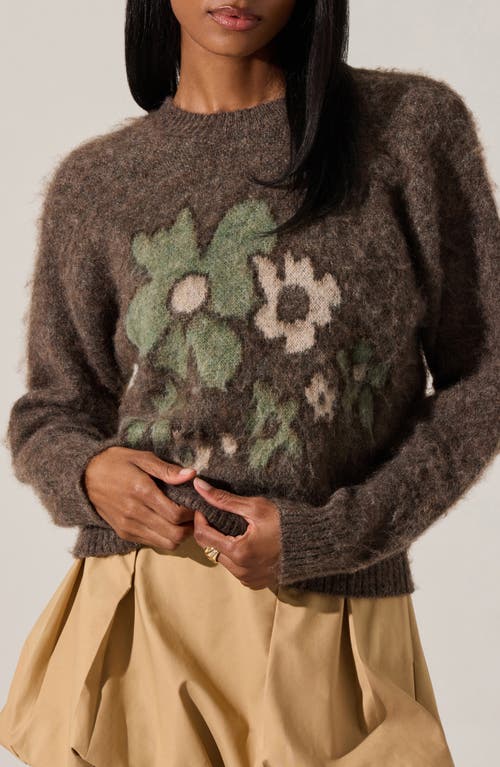 Astr The Label Conetta Floral Fuzzy Sweater In Brown