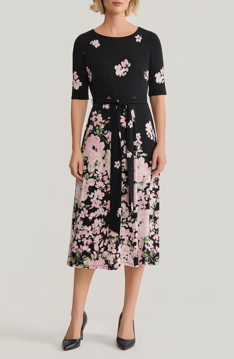 Floral Tie Belt A-Line Dress (Regular & Petite)