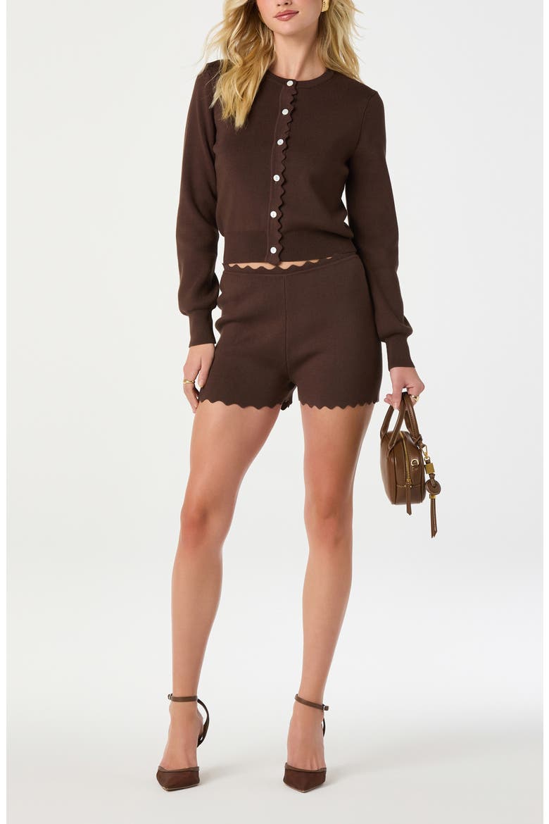 Scalloped Placket Crop Cardigan, Alternate, color, BROWN