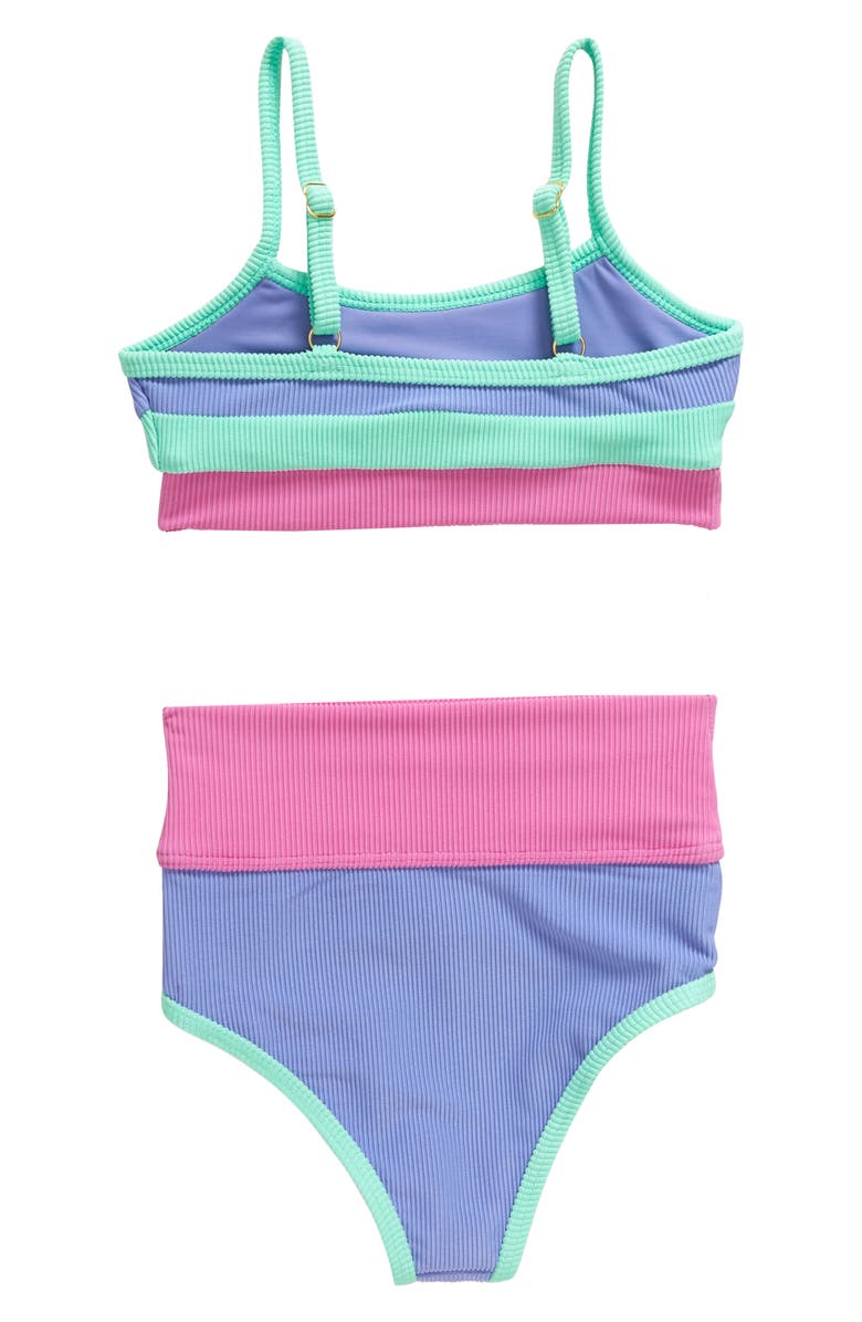 Beach Riot Kids' Little Eva & Emmie Colorblock Rib Two-Piece Swimsuit, Alternate, color, 