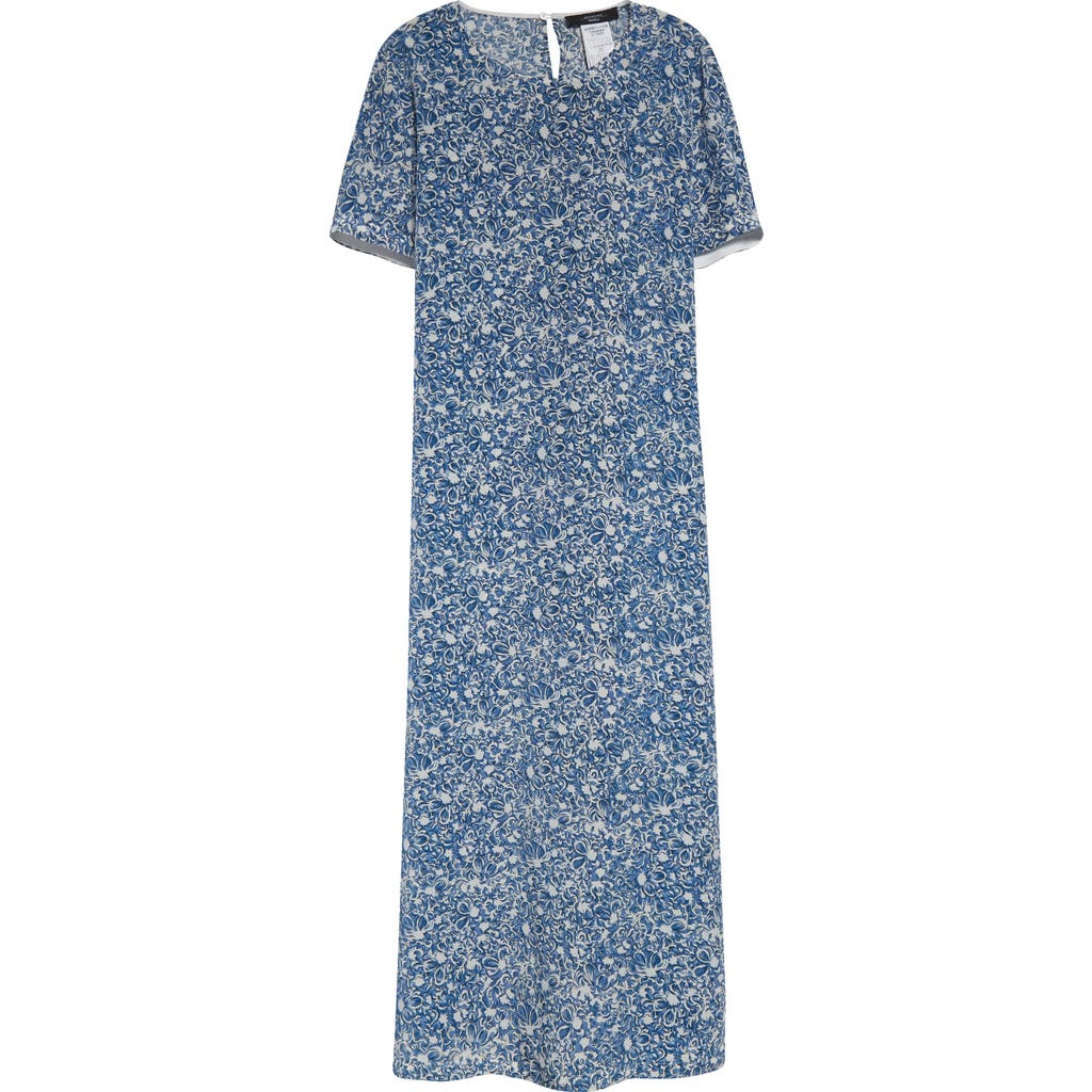 Weekend Max Mara Guidy Floral Short Sleeve Silk Dress In Cornflower Blue