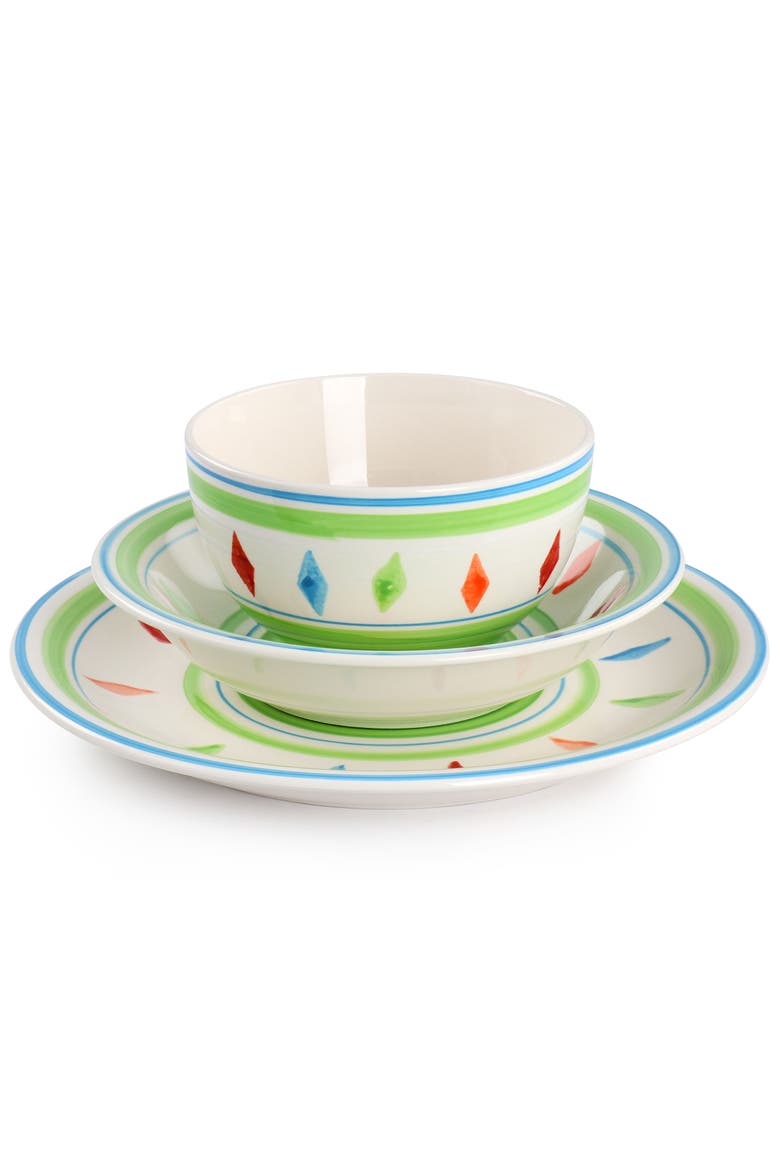 Heidy 12 Piece Hand Painted Durastone Dinnerware Set, Alternate, color, White