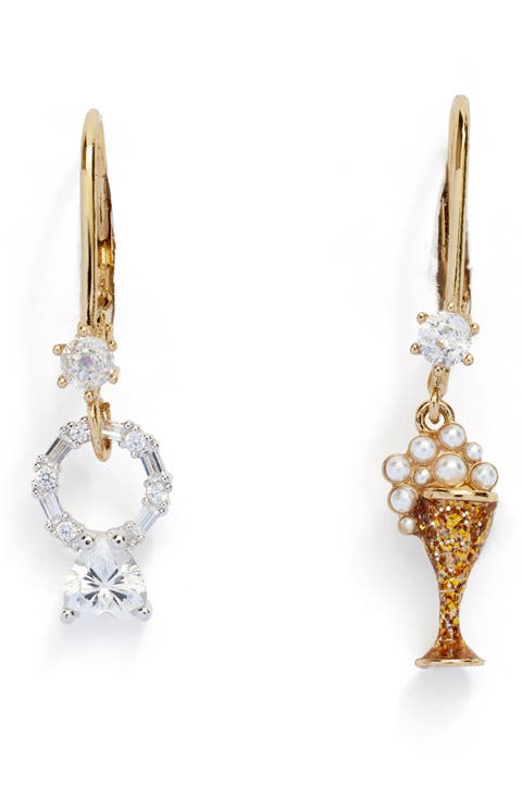 Cubic Zirconia & Faux Pearl Engagement Drop Earrings