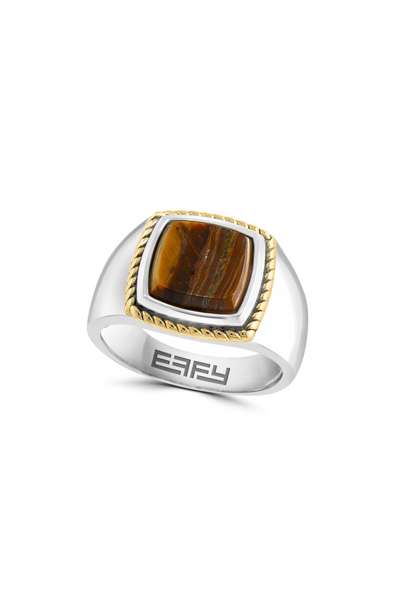 EFFY Two-Tone 18K Gold Plate & Sterling Silver Tiger's Eye Ring, Main, color,