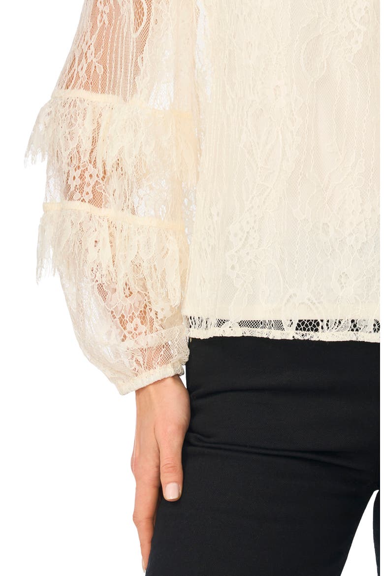 Ruffled Sleeve High Neck Lace Top, Alternate, color, WHIPPED CREAM